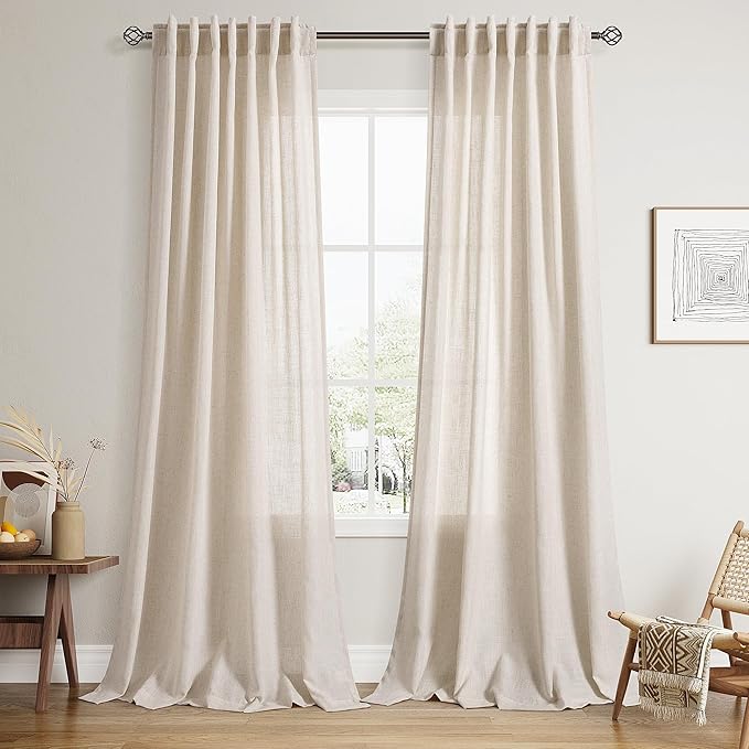 Nanspring Beige Linen Curtains Extra Long 120 Inches Long for Living Room 2 Panel Set Back Tab Light Filtering Boho Farmhouse Semi Sheer Curtain Drapes for Dining Room Large Window 10 FT Tall