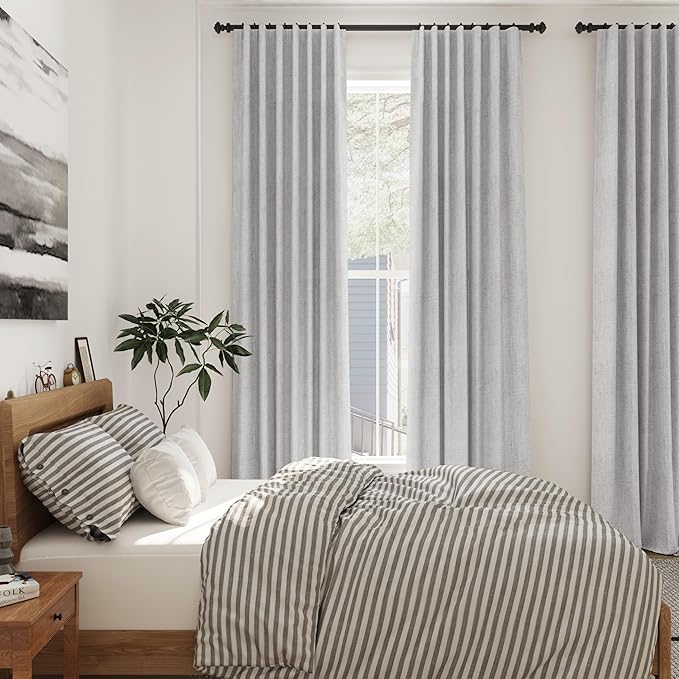 Grey Linen Curtains 102 Inches Long for Living Room 2 Panel Set Back Tab Rod Pocket Semi Sheer Curtains Light Filtering Burlap Extra Long Drapes Neutral Farmhouse Decor for High Window 40x102