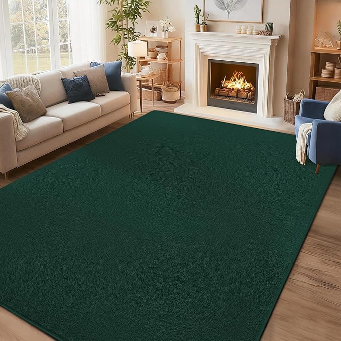 qulint 8x10 Rug for Living Room, Washable Dark Green Carpet for Bedroom with Thickened Memory-Foam, Modern Minimalist Large Area Rug Solid Comfy Non Slip Rug for Dining Room Classroom Home Decor