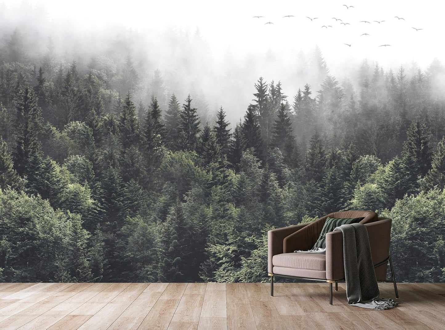 WFBHUA-Foggy Forest Woodland Wallpaper Green Nature Landscapes Wall Murals for Bedroom Living Room(Not Peel and Stick)