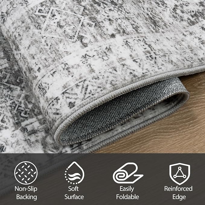 5x7 Area Rugs for Living Room Rug Washable: Abstract Rug for Dining Room Bedroom Carpet Non Slip 5 by 7 Indoor Modern Nursery Home Office Grey