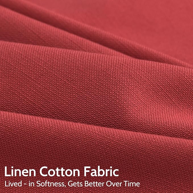 Christmas Red Linen Curtains 63 Inch Length for Living Room Light Filtering Semi Sheer Curtain Back Tab and Rod Pocket Vintage Rustic Luxury Home Decor Neutral Drapes for Bedroom 52x63, 2 Panels