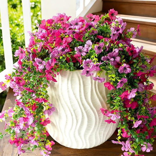 Fanfantoey 4Pcs Artificial Flowers for Outdoors, UV Resistant Fake Flowers, Realistic Artificial Hanging Flowers, Fake Plants Silk Daisy Vines for Spring Summer Outdoor Decor(Fuchsia,Hot Pink)