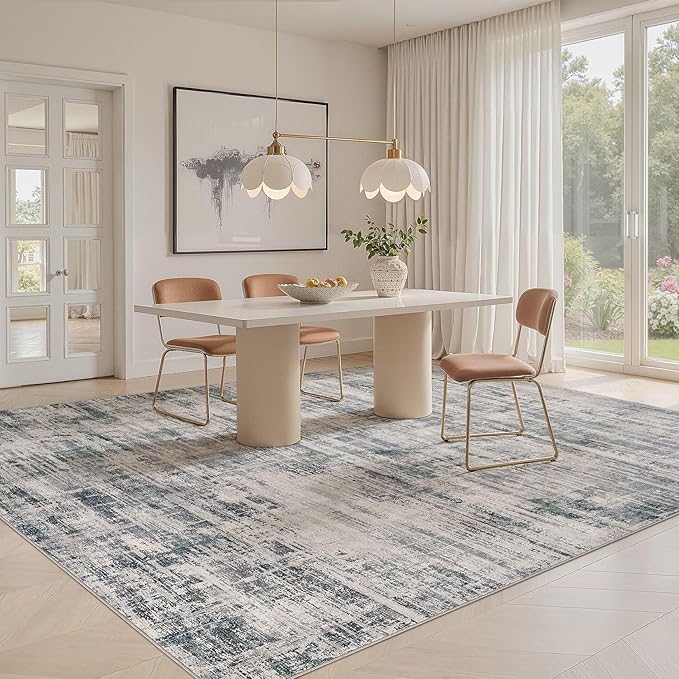 UERMEI 7x9 Washable Area Rug for Living Room: Modern Neutral Abstract Large Soft Low Pile Carpet Non-Slip Pet Kids Friendly Indoor Decor for Bedroom Dining Room Home Office Nursery Gray