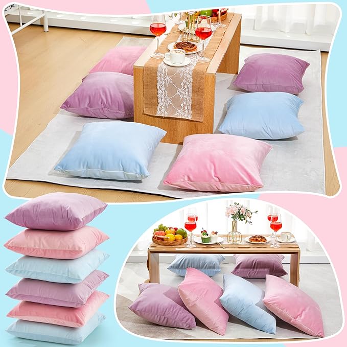 Berlune 6 Pcs Velvet Throw Pillow Covers 18" x 18" Decorative Cushion Cases Soft Pillowcase for Graduation Coquette Party Accessories Couch Sofa Bed Chair Home Decor, No Inserts (Pastel Colors)