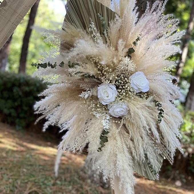 DIY White Pampas Arch Swag – Dried Flower Arrangement for Wedding Ceremony, Wall or Mantel Decor(Woodland Boho Bouquet)