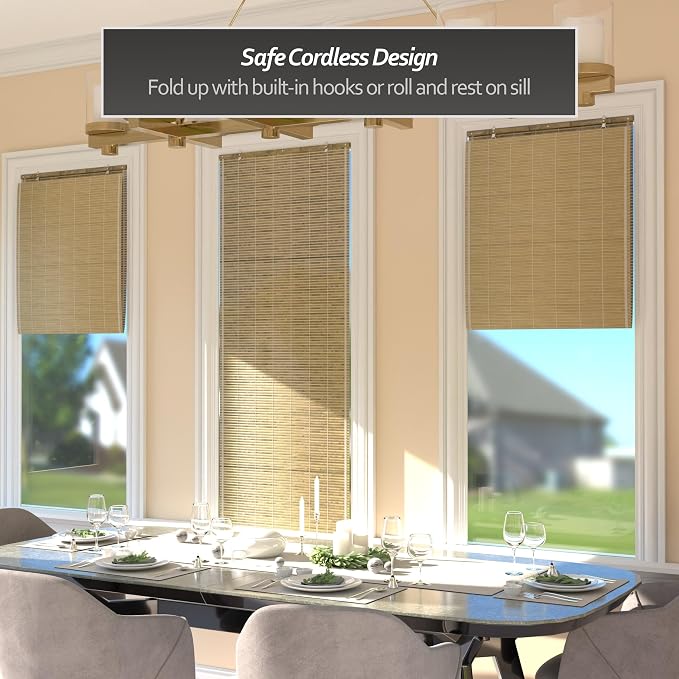 Red Lantern Burnt Bamboo Cordless Window Shade - Natural, 24" Wide