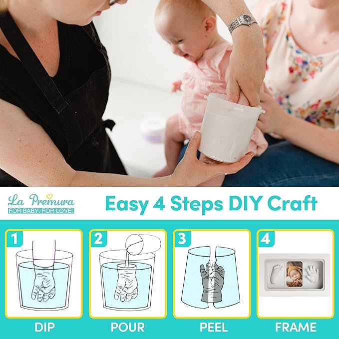 La Premura Baby Keepsake Hand Casting Kit with Shadow Box Frame - Plaster Hand Mold Baby Casting Kit for Infant Hand & Foot Molding, Perfect First Birthday, Christmas & Newborn Gifts