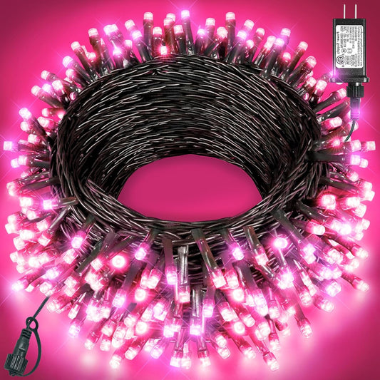 Christmas Lights Outdoor, 80FT 240 LED Christmas Tree Lights, Waterproof & 8 Modes & Timer, Connectable Green Wire String Light for Indoor Home Garden Xmas Party Holiday Decorations, Pink