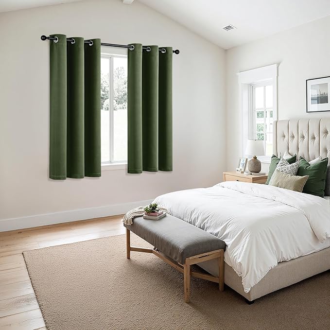 MIULEE Olive Green Blackout Curtains for Bedroom Living Room 63 Inches Long 2 Panels, Thermal Insulated Room Darkening Drapes Solid Grommet Noise Reduction Light Blocking Window Treatments 34x63 Inch