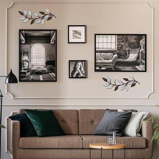 Zhengmy 2 Pieces Metal Tree Leaf Wall Decor Vine Olive Branch Leaf Wall Art Living Room, Hallway Wall Decor Outdoor Decoration(Pastel Colors)