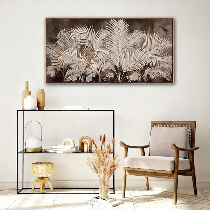 Boho Wall Art in Modern Brown, Minimalist Canvas Artwork for Living Room,Framed Large Wall Art for Bedroom Wall Decor - Textured Decorative Neutral Wall Pictures 20×40IN