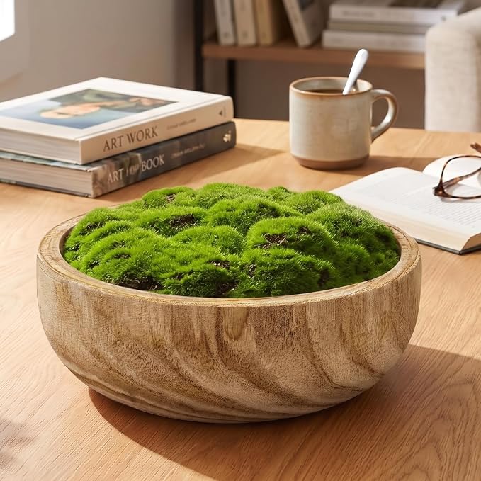 Zhehao 10.5x10.5x4 Inch Moss Wood Bowl, Artificial Moss Decorative Bowl for Centerpiece, Natural Round Centerpiece for Wedding Table, Housewarming Gift, Living Room, Office Decor