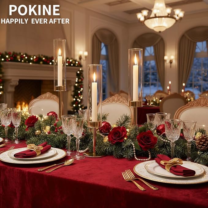 POKINE Gold Candle Holders Set of 6 for Glass Taper Candle Holders,Hurricane Candlestick Holder for Home Decor, Wedding, Dinning, Party Decorative, Anniversary (6,Gold)