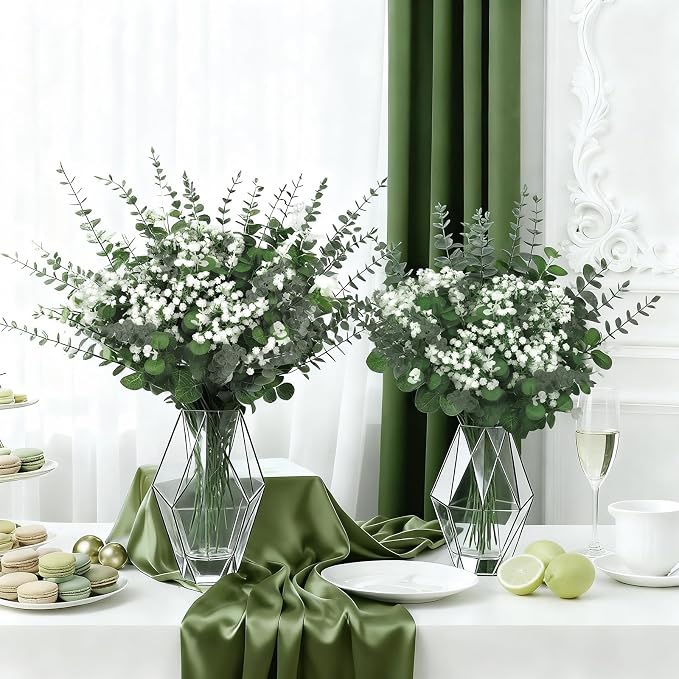110pcs Mixed Faux Greenery: Real Touch Babys Breath Artificial Flowers Bulk, Eucalyptus Stems & Frosted Silver Dollar for Rustic Wedding Decor, Boho Farmhouse Table Centerpieces