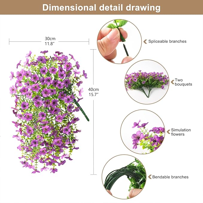 ZFProcess Artificial Hanging Flowers for Outdoors Spring Decoration, 2PCS Silk Fake Daisy Realistic Outdoor Flowers UV Resistant Porch Patio Window Yard Decor(Purple)