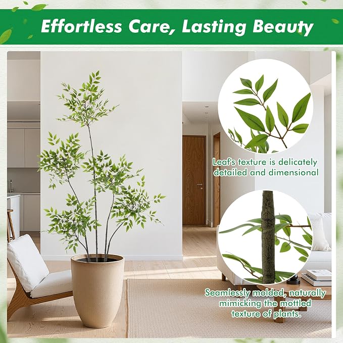 Giegxin 5ft Faux Bamboo Tree Indoor Artificial Nandina Tree Realistic Large Fake Plants Potted Planter Tall Foliage Floor Plant for Home Office Corner Room Decor Greenery Housewarming Gift