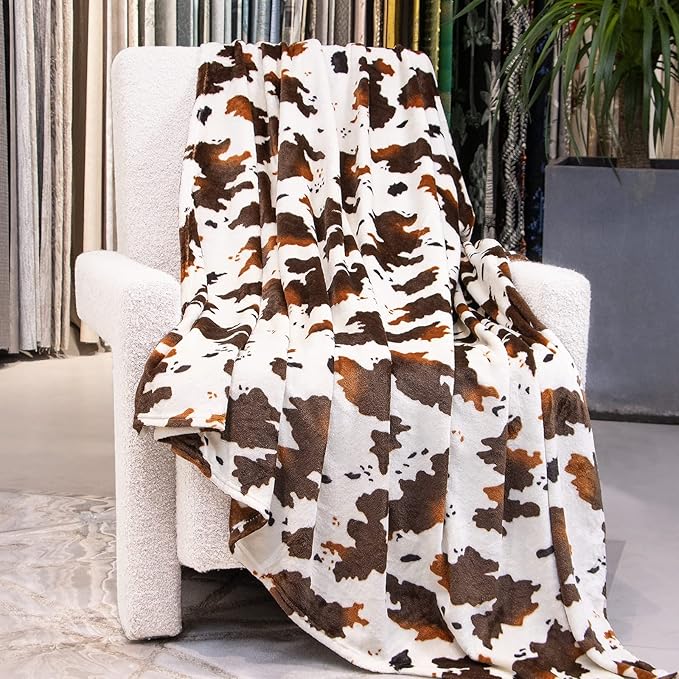 Twin Blanket for Travel, Lightweight Cozy Plush Soft Warm Fleece Throw Blanket for Bed, Couch, Sofa, Travel, Camping, Brown & White, 60x80 inches