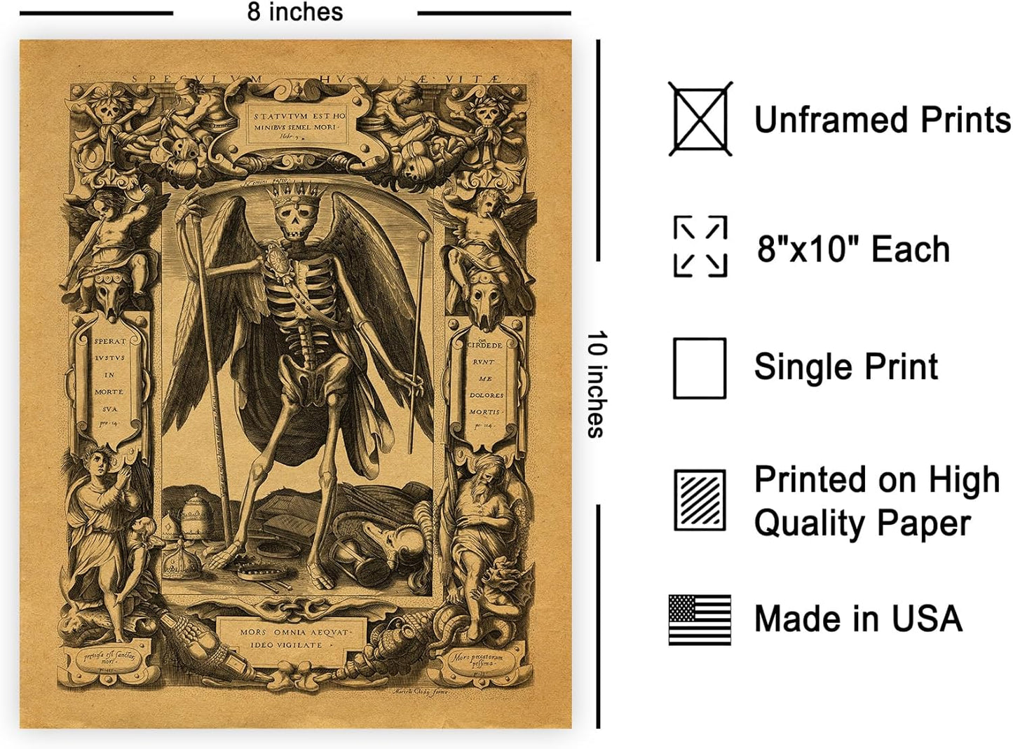 Poster Master Vintage Angel of Death Poster - Grim Reaper Print - Halloween Art - Mirror of Human Life Art - Gift for Men & Women - Gothic Decor for Living Room or Bedroom - 8x10 UNFRAMED Wall Art