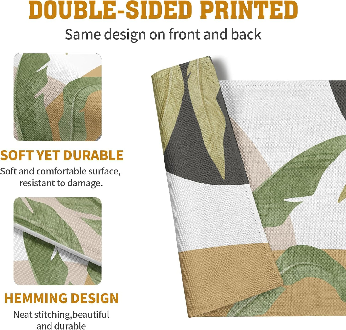 Tropical Palm Leaf Linen Placemats Set of 4 Summer Green Banana Leaves Themed Kitchen Place Mats Washable Non-Slip Heat Resistant Fabric Dining Table Placemats 12x18 Inch