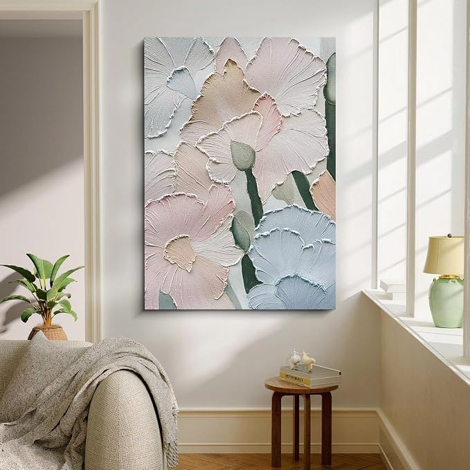 Hand-Painted Flower Art Oil Painting Red and White Abstract Art Living Room Bedroom Hallway Office wall Art Deco 40x28 inches
