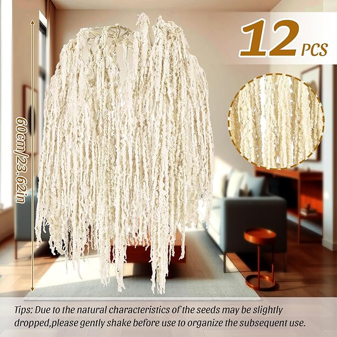 Suncalla 24 Pcs White Spring Natural Dried Amaranthus Hanging Flowers Amaranthus Artificial Flowers for Wedding Arch Bouquet Floral Garland Wall Home Decoration (23 Inch)