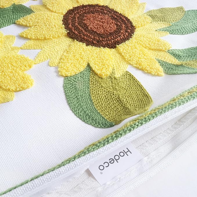 Embroidery Throw Pillow Covers 4 Sunflowers 18x18 Inch Decorative Cushion Case Floral Design 100% Cotton Home Decor Yellow Flowers 45x45cm, 1 Piece