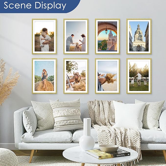 PEALSN 13x19 Picture Frame Set of 6, Display Pictures 11x17 with Mat or 13 x 19 without Mat for Wall Mounting Display, Poster Frames Collage for Wall Decor, Gold