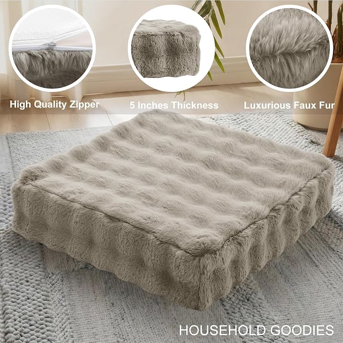 JKMAX 2 Pcs High Density Foam Floor Pillow - Upgraded Large Pillows Seating for Adults - Outdoor Floor Cushion with Soft Tufted Cover - Yoga Pillows for Sitting On Floor - 22 Inch Light Taupe