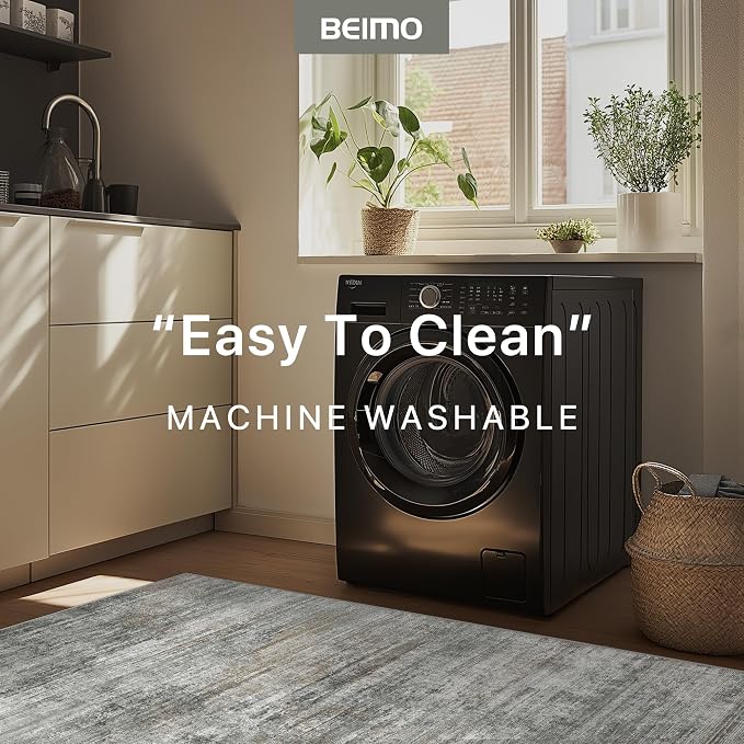 BEIMO Area Rugs 5x7 for Living Room Bedroom, Modern Abstract Machine Washable Rug, Large Soft Low Pile Floor Cover with Non Slip Backing for Dining Room, Ash Gray Brown