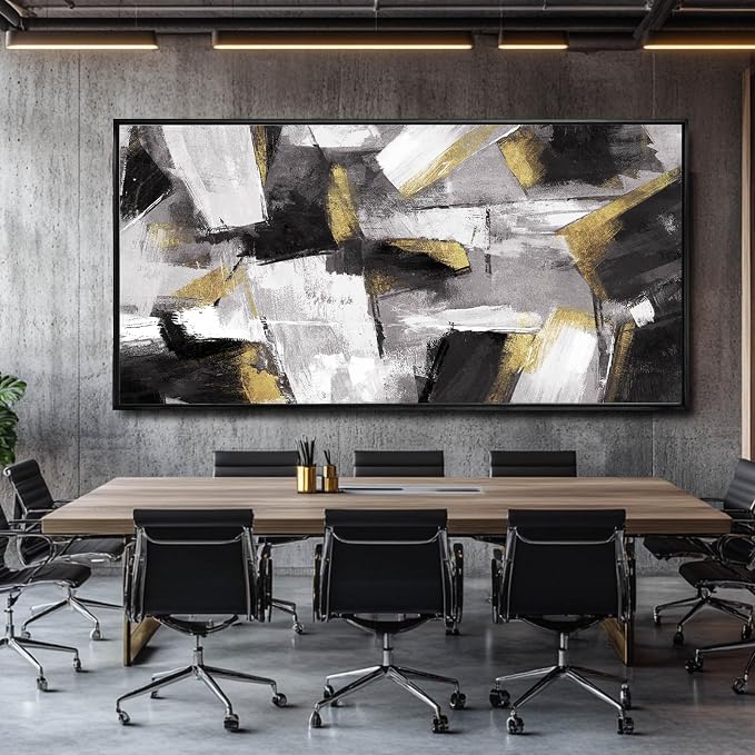 Kureful Large Abstract Wall Art for Living Room Gold Abstract Maximalist Decor for Bedroom Home Office Decor 30x60 Inch Ready to Hang