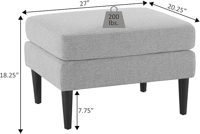 Convenience Concepts Designs4Comfort Marlow Ottoman 27" - Mid-Century Modern Upholstered Footrest & Seat for Living Room, Bedroom, Hallway, or Entryway, Dark Blue Fabric
