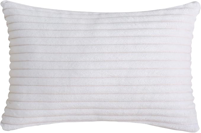 TangDepot Velvet Big Corduroy Pillow Covers 12x20 White 2-Pack | Soft wide-stripe corduroy pillow cover, hidden zipper, machine washable, easy refresh, for bedroom living room indoor outdoor