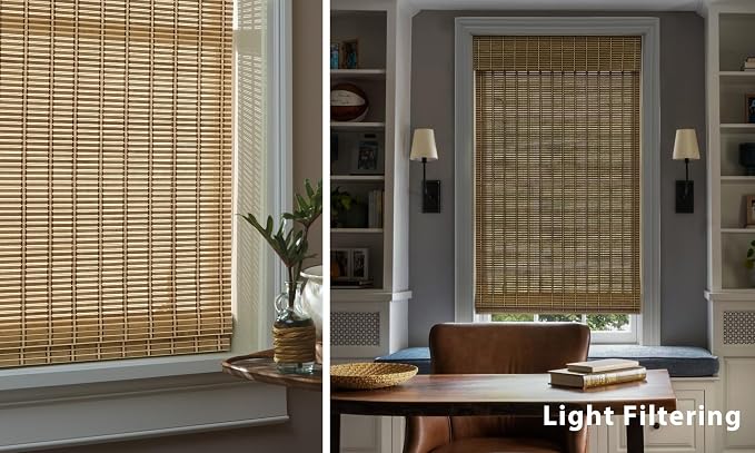 LazBlinds No Tools No Drill Cordless Bamboo Roman Shades, Light Filtering Window Treatment, Roll Up Bamboo Blinds for Windows 22'' W x 64'' H, Natural 306