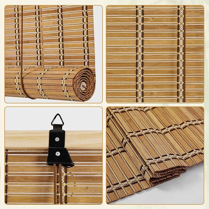 Bamboo Roll Up Shades for Windows and Doors - Light Filtering Window Blinds for Indoor Outdoor Home Patio Porch 42Wx72L