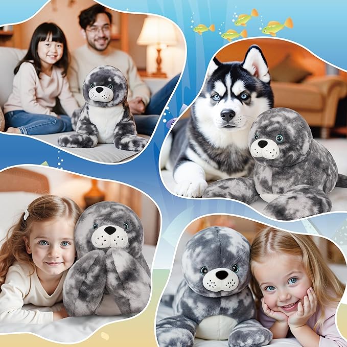 Niuniu Daddy 23" | 3.3 Pound Weighted Seal Plush for Kids Adults, Fat Large Seal Weighted Stuffed Animals, Chubby Body Pillow Plush Animal Toys for Sleeping for Presents Birthday Christmas Holiday