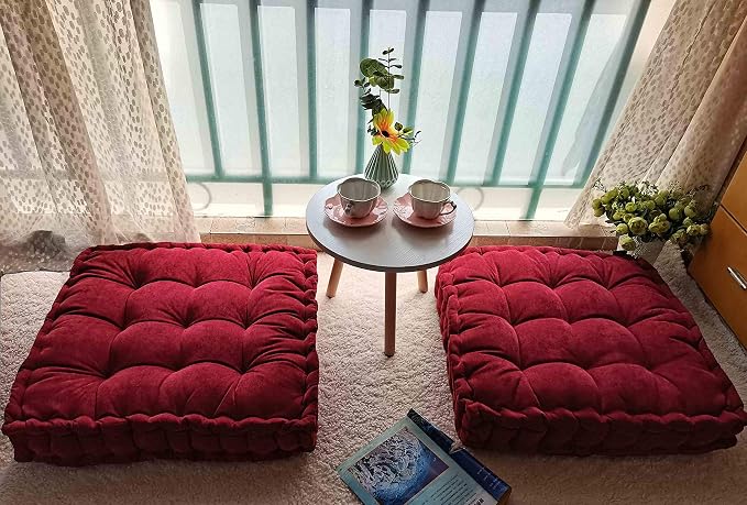 Verpert Floor Pillow 25x25 Inch, Square Meditation Cushion Floor Seating for Adults, Oversized Tufted seat Cushion Reading Nook for Kids, Yoga Meditation Pillow for Sitting on Floor Maroon