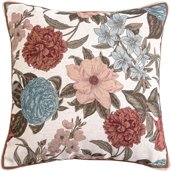 bilin gaier French Vintage Linen Throw Pillow Cover,18"x18"-Burgundyred | Designer Elegant Square Pillow Cover,Concealed Zipper Design,Floral Pattern,Sofas,Bedroom,Living Room,Lounge Chairs