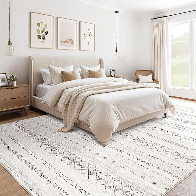 cotiled 8x10 Area Rug Living Room: Washable Boho Rugs with Non Slip Backing Large Soft Indoor Stain Resistant Carpet for Bedroom Farmhouse Dining Room Lightweight Home Decor Brown