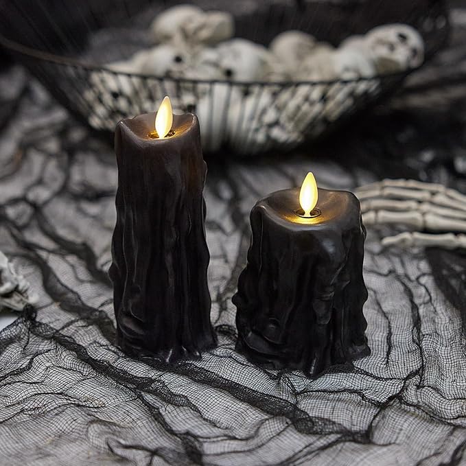 Luminara Heavy Wax Drip Flameless LED Candle, Black 2.5" x 6.5", Timer Function, Real Wax Pillar, Battery Operated Unscented Safe, Long-Lasting