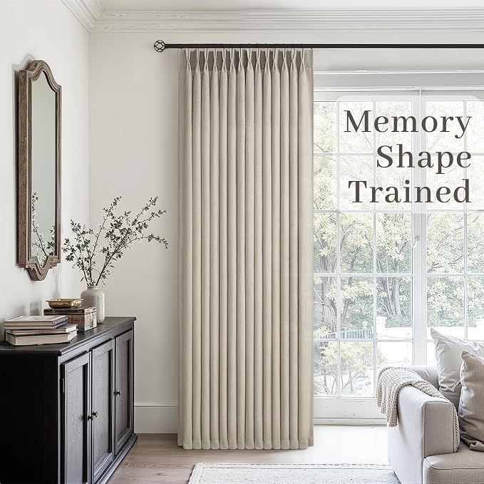 Greige Linen Sheer Curtains 92 Inches Long for Living Room 2 Panels Back Tab Pinch Pleated Drapes with Hooks Rings Viral Light Filtering Burlap Farmhouse Ceiling Custom Made Memory Trained Curtain