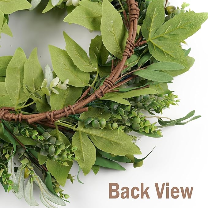 HomeKaren Wreaths for Front Door 22", Door Spring Wreath with Eucalyptus Olive Boxwood Leaves, Greenery Wreath Door Decoration for Spring Summer All Season Home and Outdoor