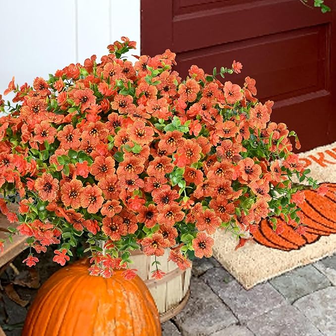 trytuny Artificial Flowers for Outdoor, UV Resistant Fake Silk Flowers, Realistic Faux Plants for Outside Indoor Porch Patio Window Box Planter Home Decor (14, Orange)