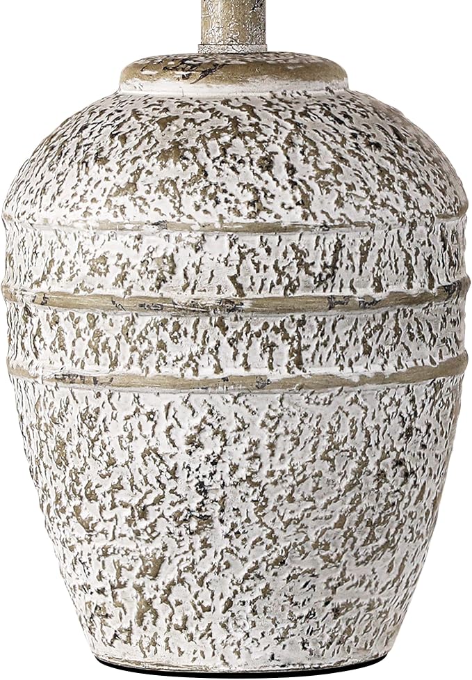 PARTPHONER Rustic Farmhouse Ceramic Table Lamp for Living Room Bedroom, Modern Bedside Lamp with Linen Shade, Natural Distressed Earth Tone Finish Table Lamp for Night Stands, Dining, Office, Grey