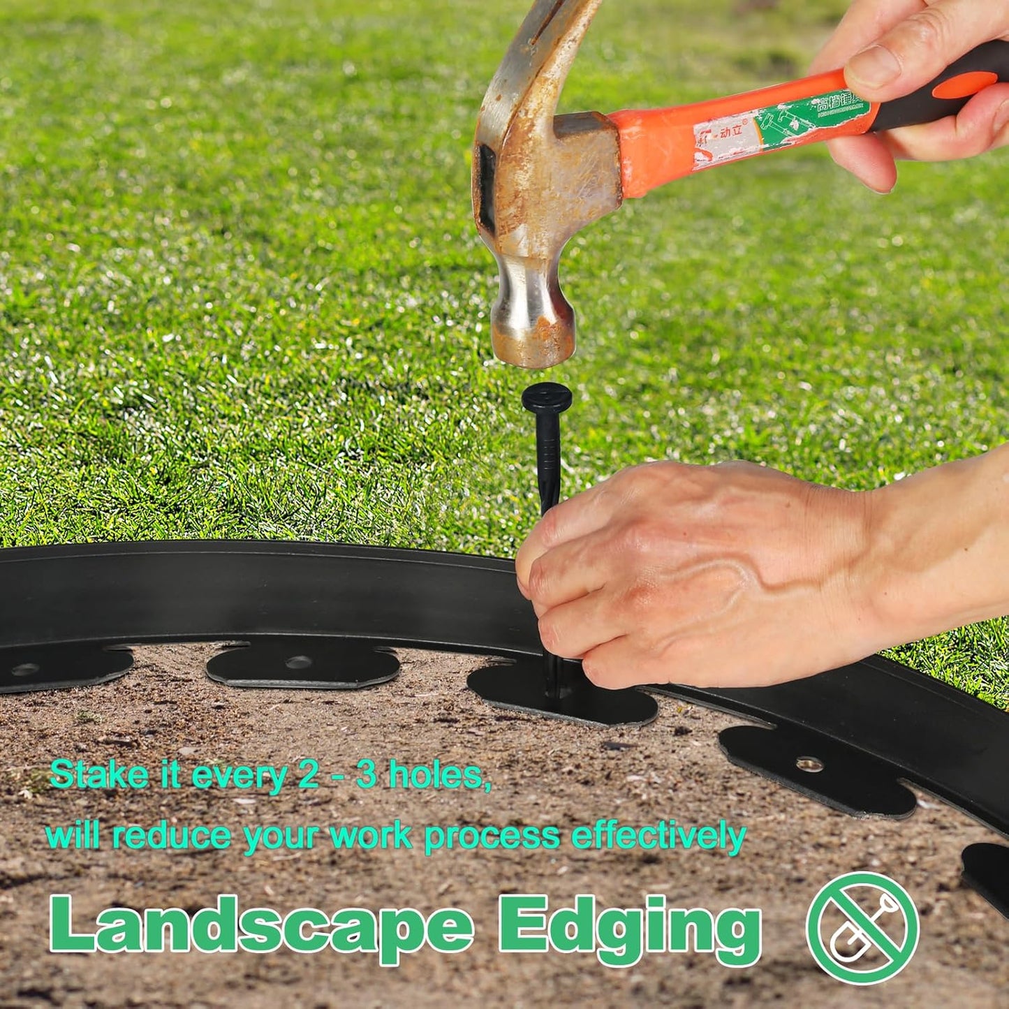 LINSHRY 33 FT Landscape Edging, 4 Inch Tall Garden Edging Border No Dig with 40 Spikes, Flexible Plastic Lawn Edging for Landscaping Flower Bed Yard