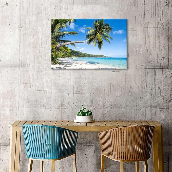 Tropical Palm Trees Wall Art Living Room Coastal Beach Nature Poster Canvas Prints Coconut Trees Seascape Painting Pictures Ocean Scenery Photography for Bedroom Office Modern Home Decorations 16x24"