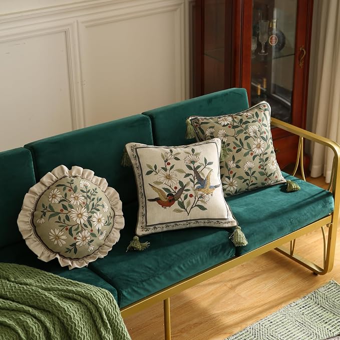 ISAENNE Designer Linen Square Throw Pillow Cover,Set of 2,18"x18"-Brune B | Vintage French Elegant Pillow Cover,Concealed Zipper Design,Floral Pattern,Sofa,Bedroom,Living Room,Lounge Chairs