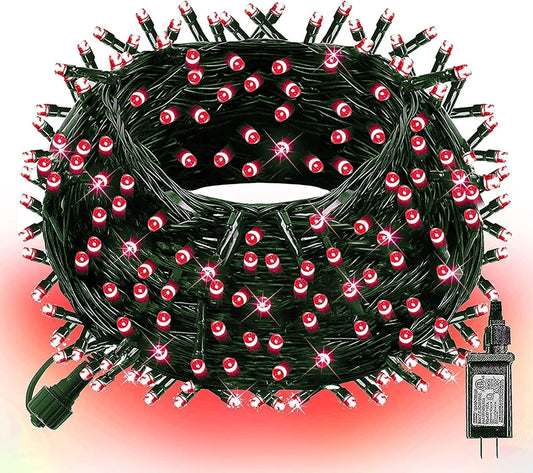 Dazzle Bright 300 LED Christmas String Lights, 100 FT Connectable Waterproof String Lights Green Wire with 8 Modes Christmas Decoration for Indoor Outdoor Party Yard Garden Decor (Red)