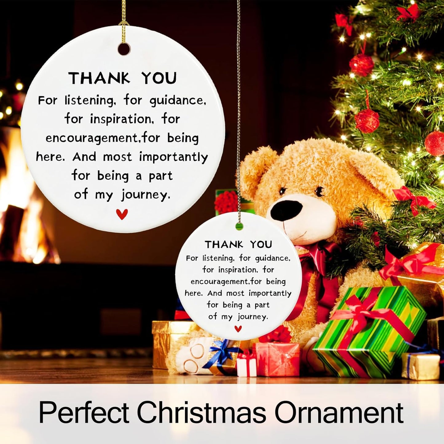 Thank You Christmas Ornament for Teacher Appreciation Gifts, Thank You Nurse Gifts,Goodbye Gift, Ceramic Keepsake Thanks Ornament with Ribbon and Gift Box