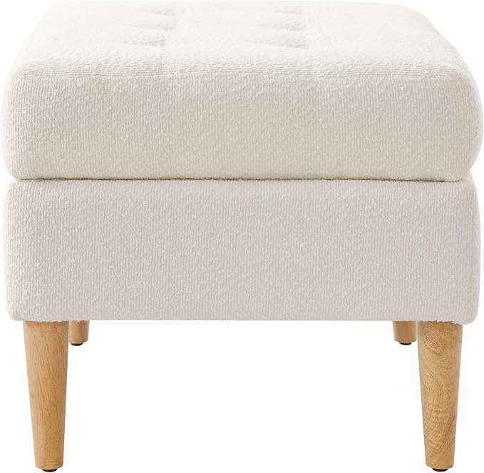 Christopher Knight Home Dalla Boucle Upholstered Ottoman Coffee Table, Small Living Room Sofa Footrest, Wooden Rectangular Ottoman Footstool, Guest Extra Seat, Ivory